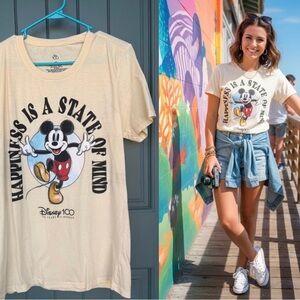 Disney 100 Mickey Mouse "Happiness Is A State of Mind" Graphic T-Shirt L